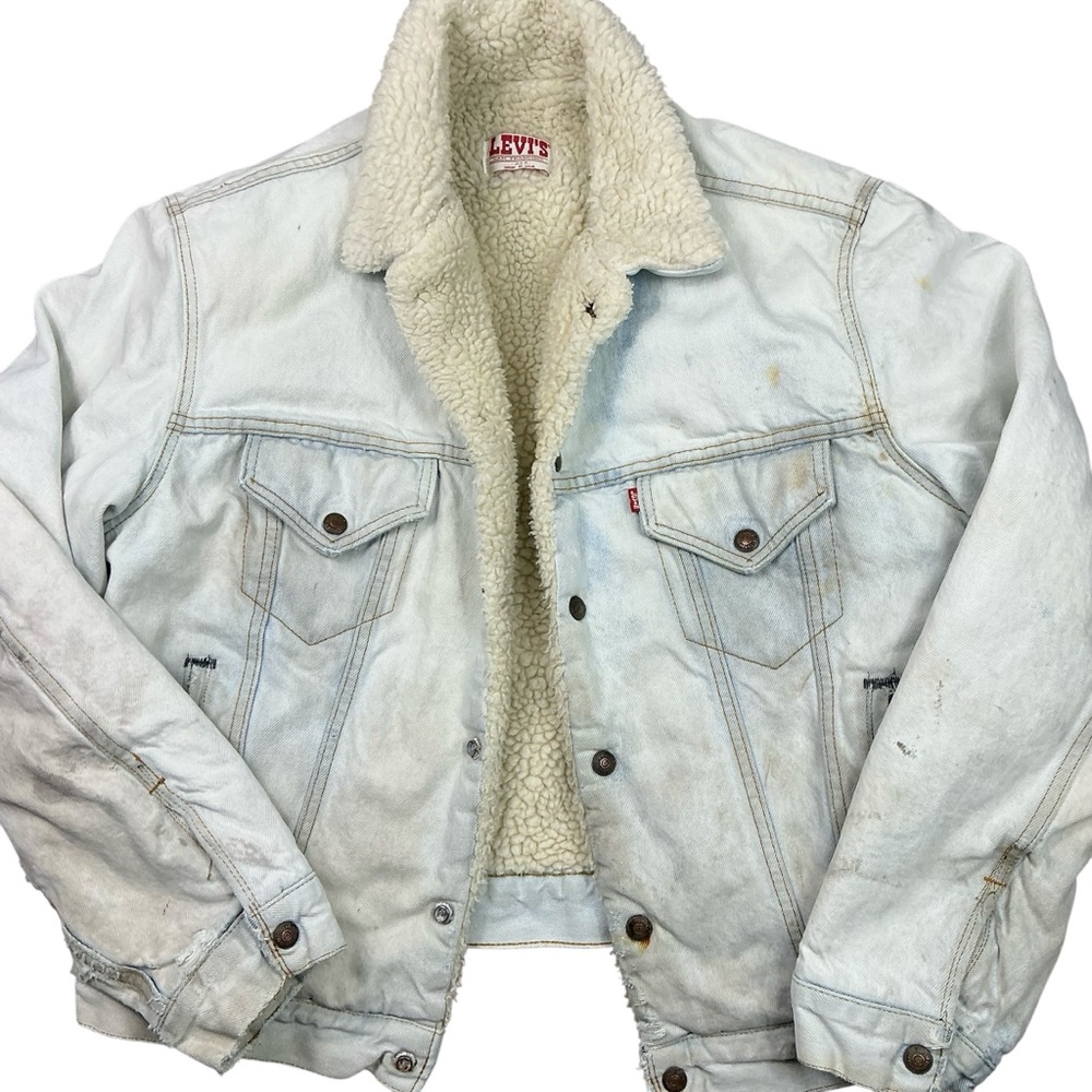 Vintage Levi’s 90s light wash Sherpa lined jacket size S/M USA made - Picture 1 of 8